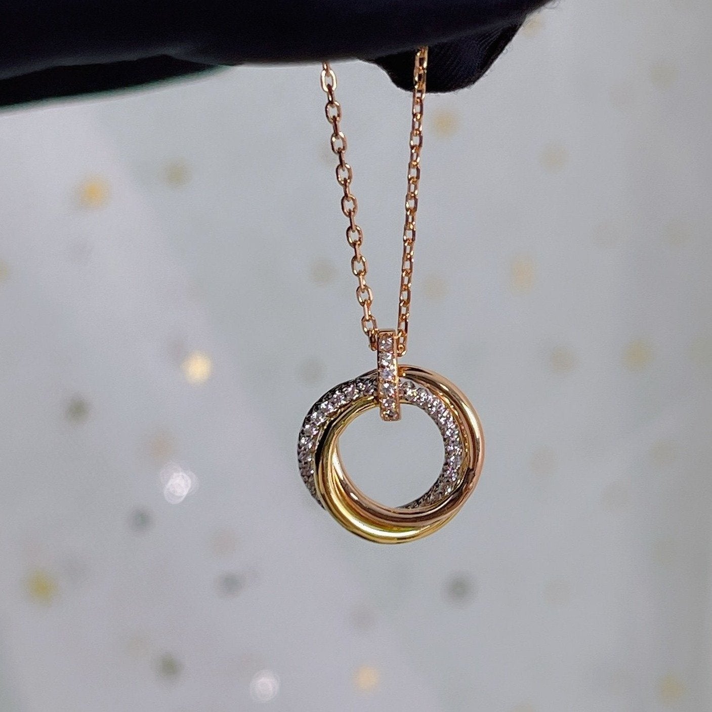 [Renovia Jewelry]TRINITY NECKLACE SILVER GOLD PINK GOLD DIAMONDS