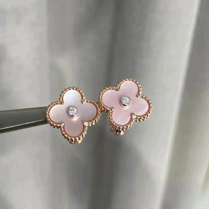 [Renovia Jewelry]CLOVER MEDIUM 1 MOTIFS  PINK MOP DIAMOND EARRINGS