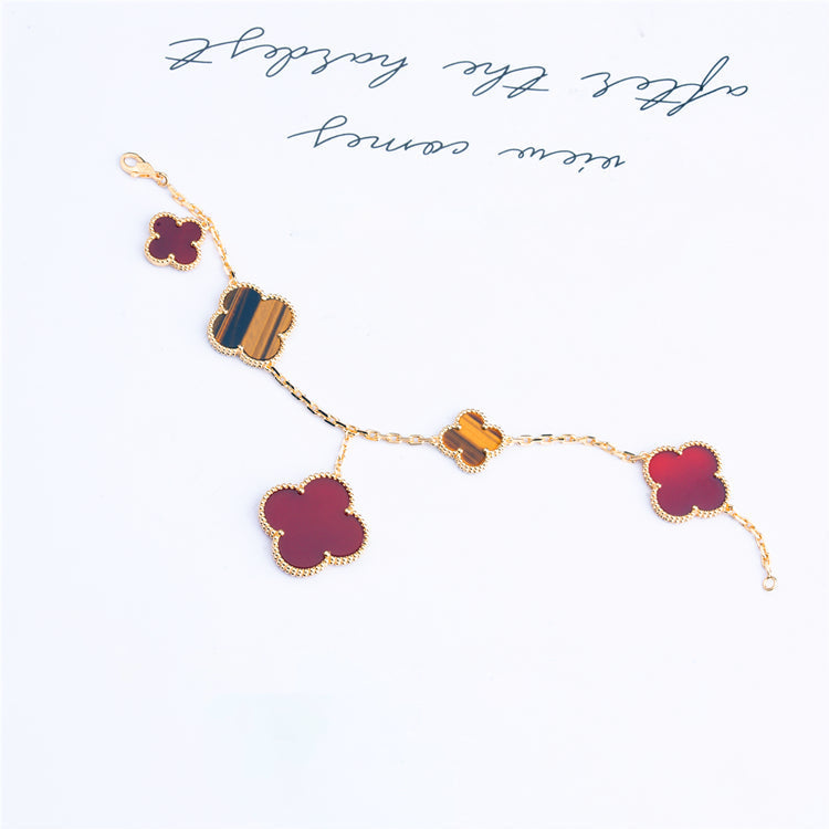 [Renovia Jewelry]クローバー ブレスレット 5モチーフ カーネリアン タイガーアイ
