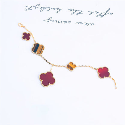 [Renovia Jewelry]クローバー ブレスレット 5モチーフ カーネリアン タイガーアイ
