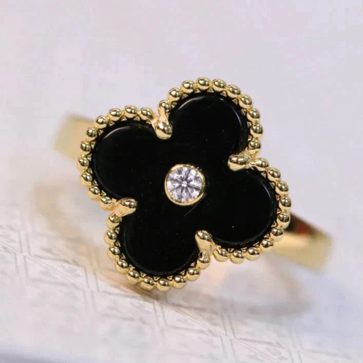 [Renovia Jewelry]CLOVER ONYX RING GOLD DIAMOND