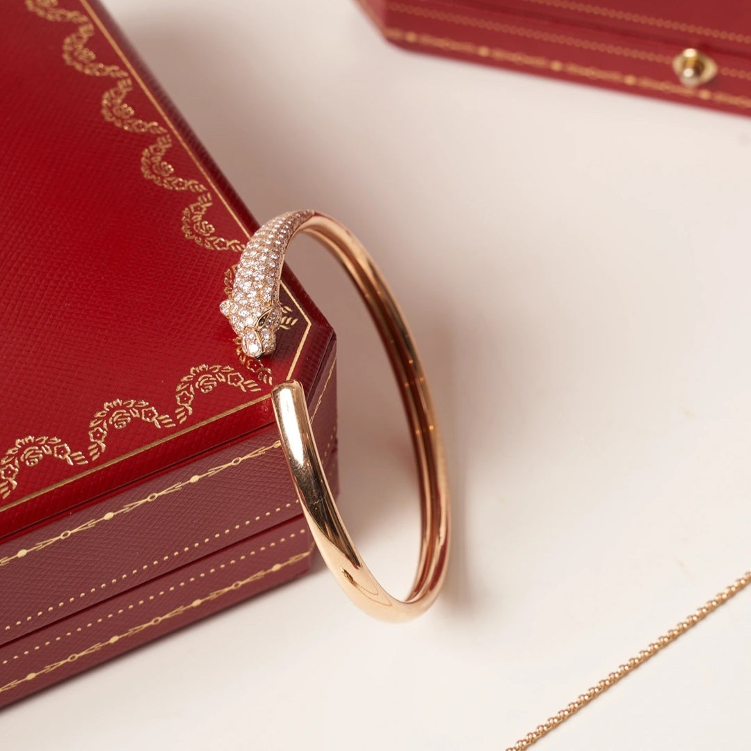 [Renovia Jewelry]パンテール ローズゴールド ダイヤモンド オープンブレスレット