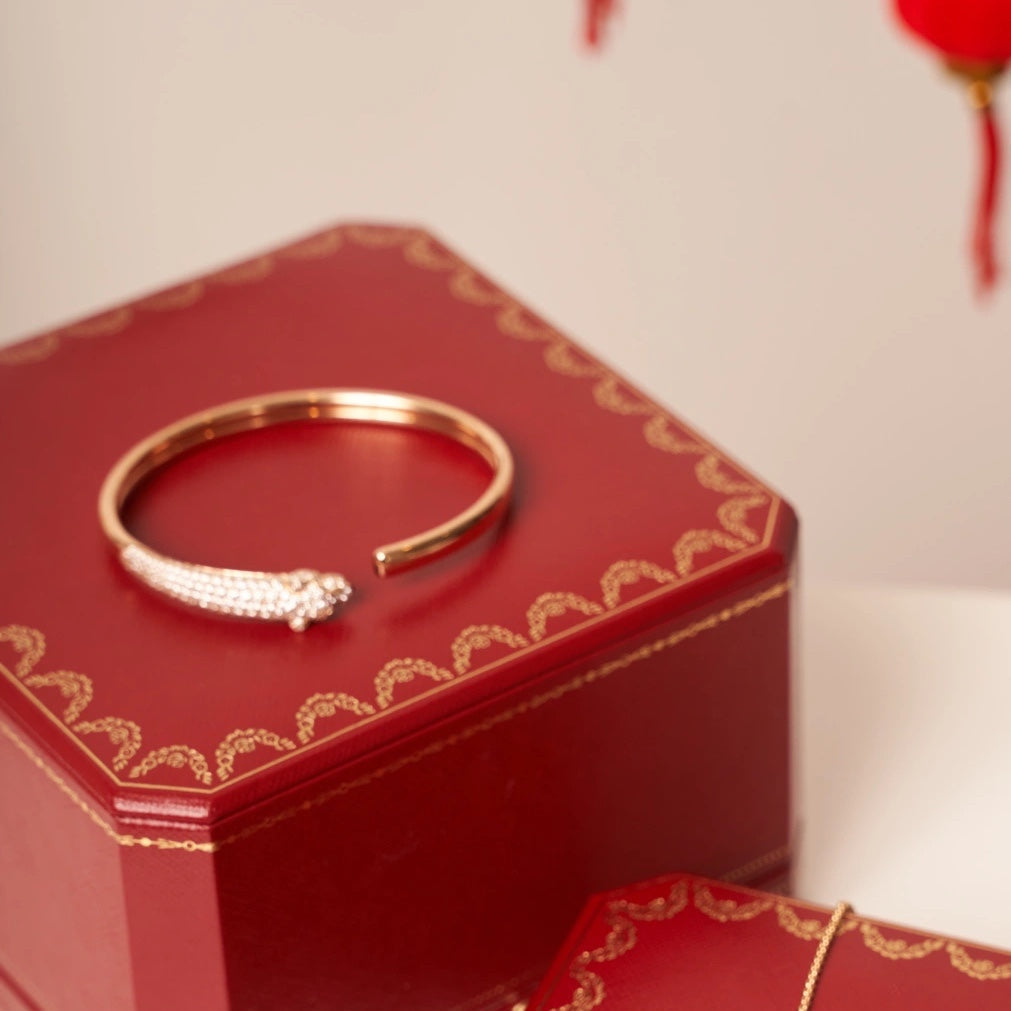 [Renovia Jewelry]パンテール ローズゴールド ダイヤモンド オープンブレスレット