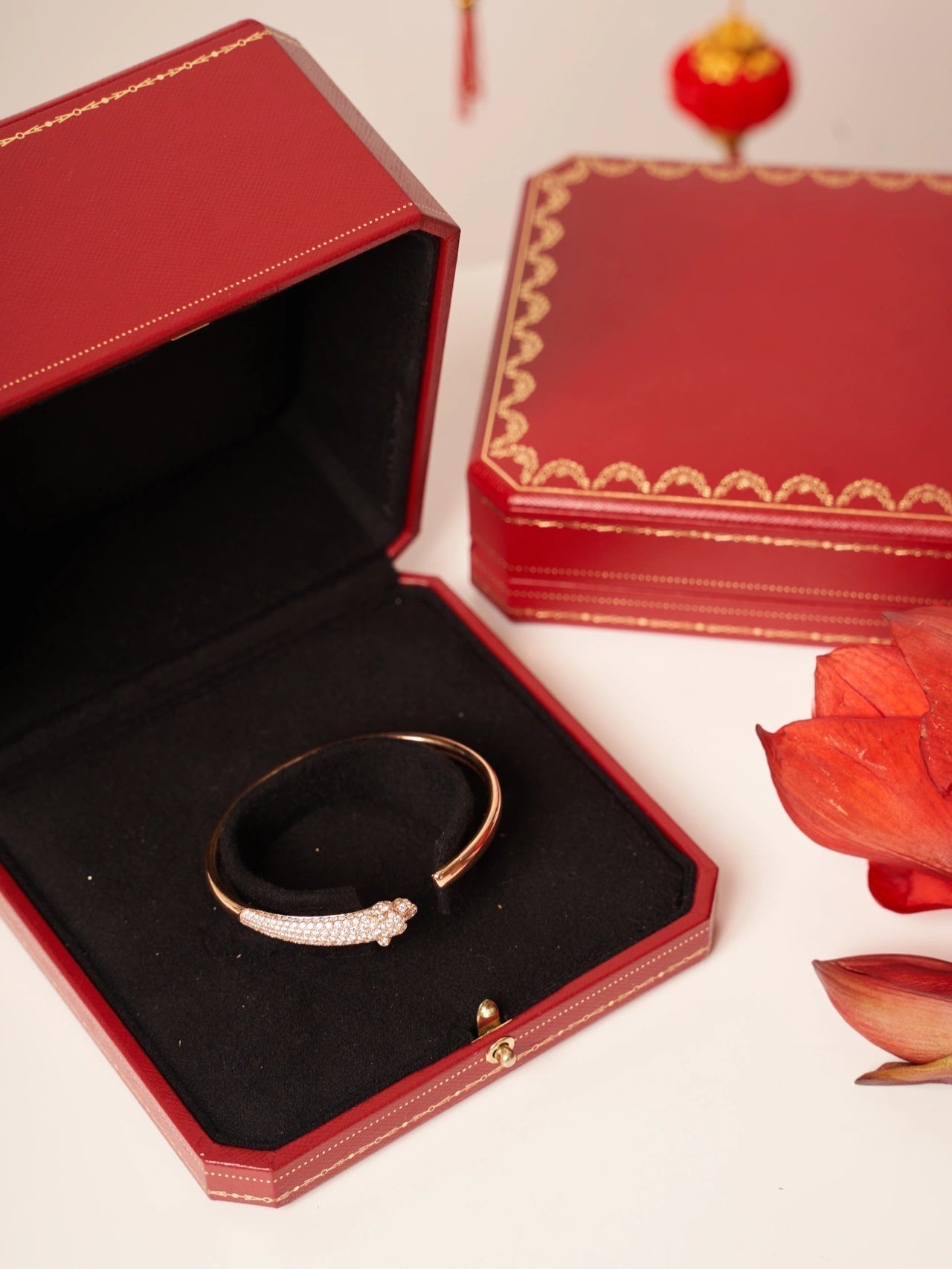 [Renovia Jewelry]パンテール ローズゴールド ダイヤモンド オープンブレスレット
