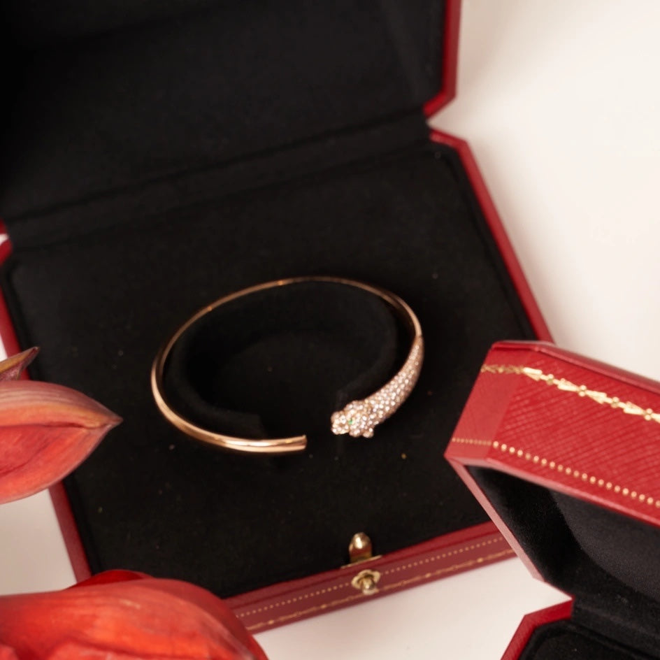 [Renovia Jewelry]パンテール ローズゴールド ダイヤモンド オープンブレスレット