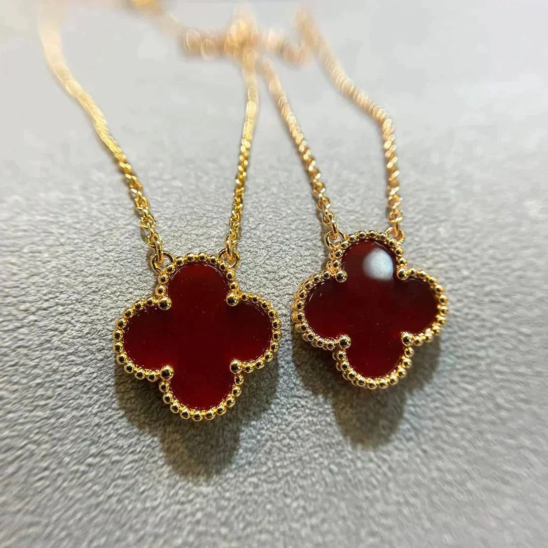 [Renovia Jewelry]CLOVER 15MM CARNELIAN SINGLE FLOWER NECKLACE