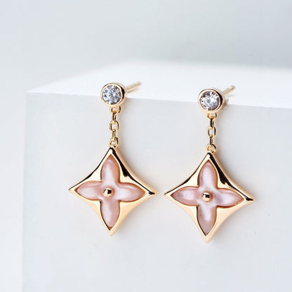 [Renovia Jewelry]ダブルスターピンクゴールドマザーオブパールドロップピアス