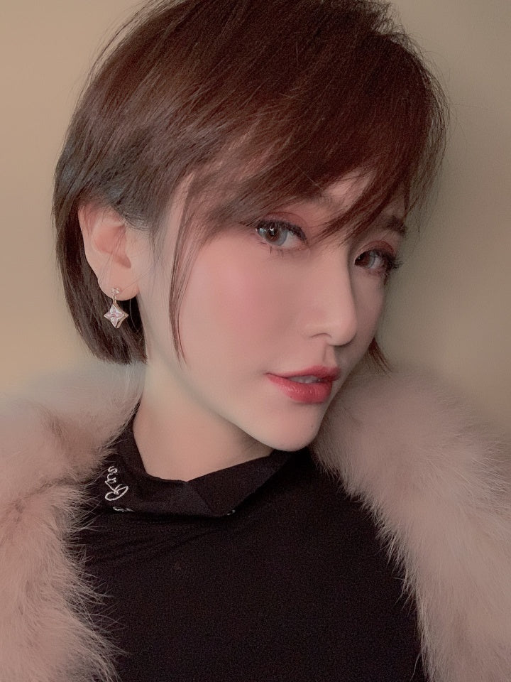 [Renovia Jewelry]ダブルスターピンクゴールドマザーオブパールドロップピアス
