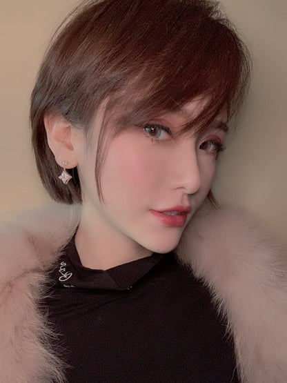 [Renovia Jewelry]ダブルスターピンクゴールドマザーオブパールドロップピアス