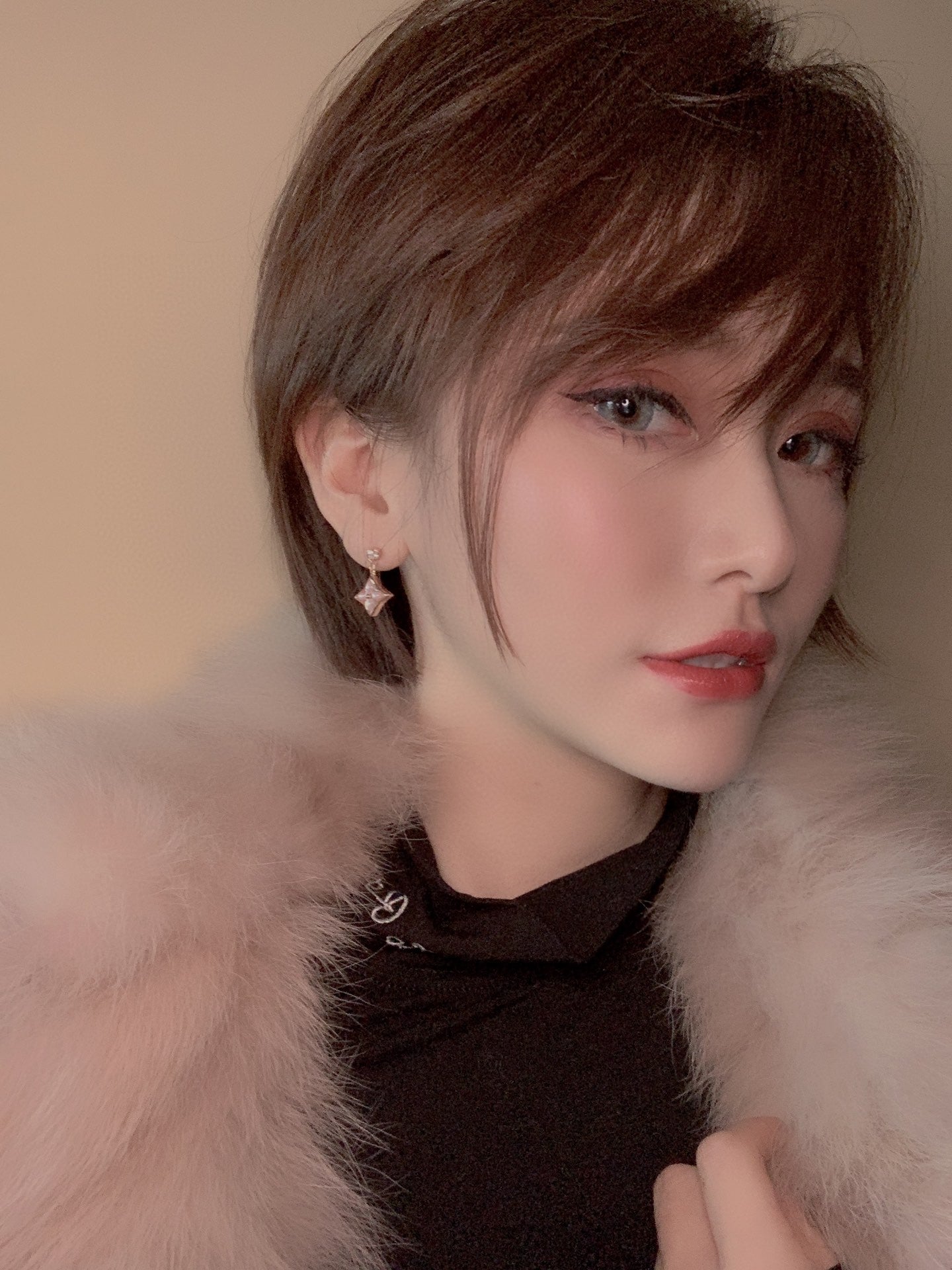 [Renovia Jewelry]ダブルスターピンクゴールドマザーオブパールドロップピアス