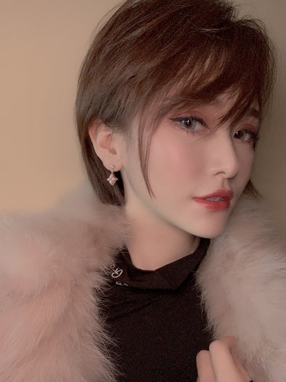 [Renovia Jewelry]ダブルスターピンクゴールドマザーオブパールドロップピアス