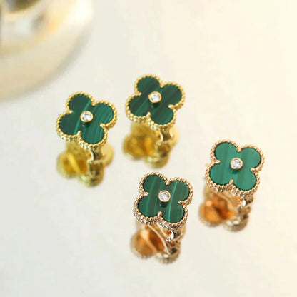 [Renovia Jewelry]クローバーミディアム 1モチーフ マラカイト ダイヤモンド ピアス
