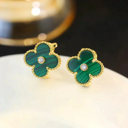 [Renovia Jewelry]クローバーミディアム 1モチーフ マラカイト ダイヤモンド ピアス