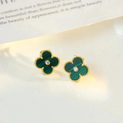 [Renovia Jewelry]クローバーミディアム 1モチーフ マラカイト ダイヤモンド ピアス