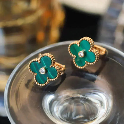 [Renovia Jewelry]クローバーミディアム 1モチーフ マラカイト ダイヤモンド ピアス