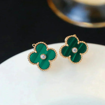 [Renovia Jewelry]クローバーミディアム 1モチーフ マラカイト ダイヤモンド ピアス