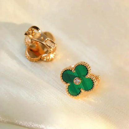 [Renovia Jewelry]クローバーミディアム 1モチーフ マラカイト ダイヤモンド ピアス