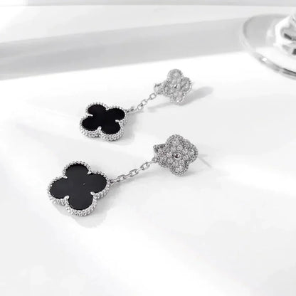 [Renovia Jewelry]クローバー 2モチーフ ダイヤモンド オニキス イヤリング シルバー