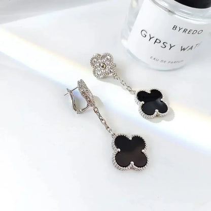 [Renovia Jewelry]クローバー 2モチーフ ダイヤモンド オニキス イヤリング シルバー