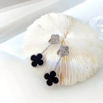 [Renovia Jewelry]クローバー 2モチーフ ダイヤモンド オニキス イヤリング シルバー