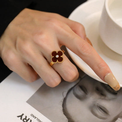 [Renovia Jewelry]クローバーカーネリアンリング ローズゴールドダイヤモンド