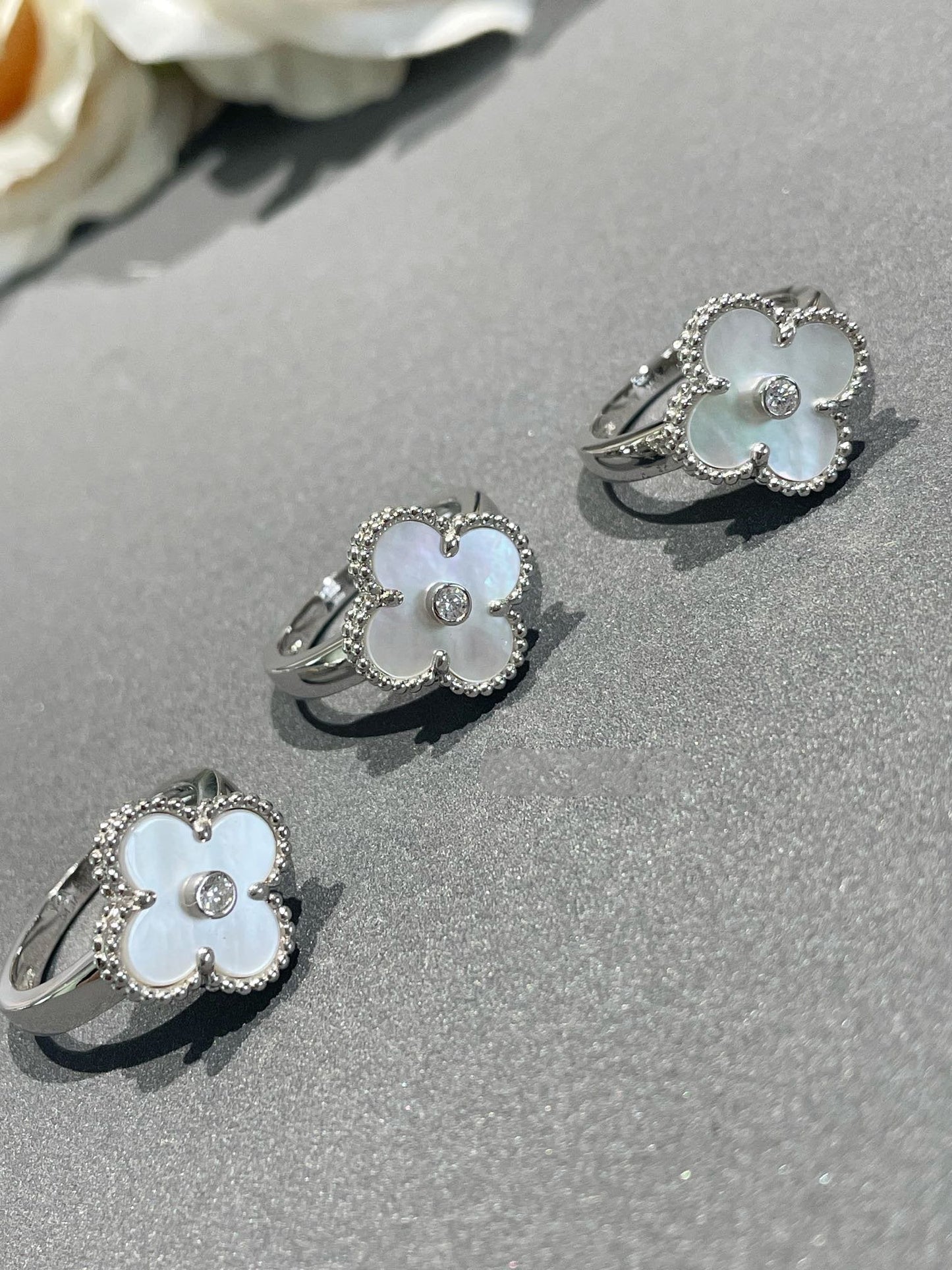 [Renovia Jewelry]クローバー シルバー マザーオブパール ダイヤモンド リング