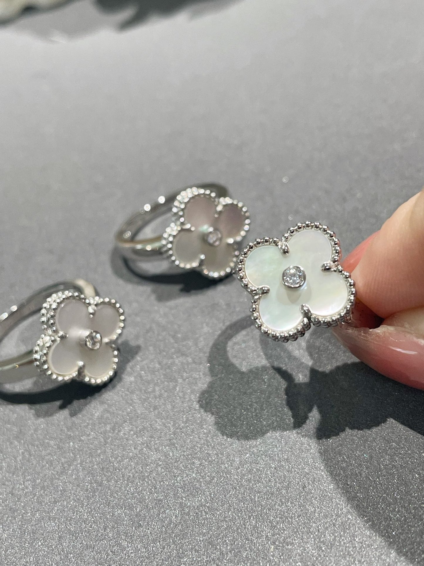 [Renovia Jewelry]クローバー シルバー マザーオブパール ダイヤモンド リング