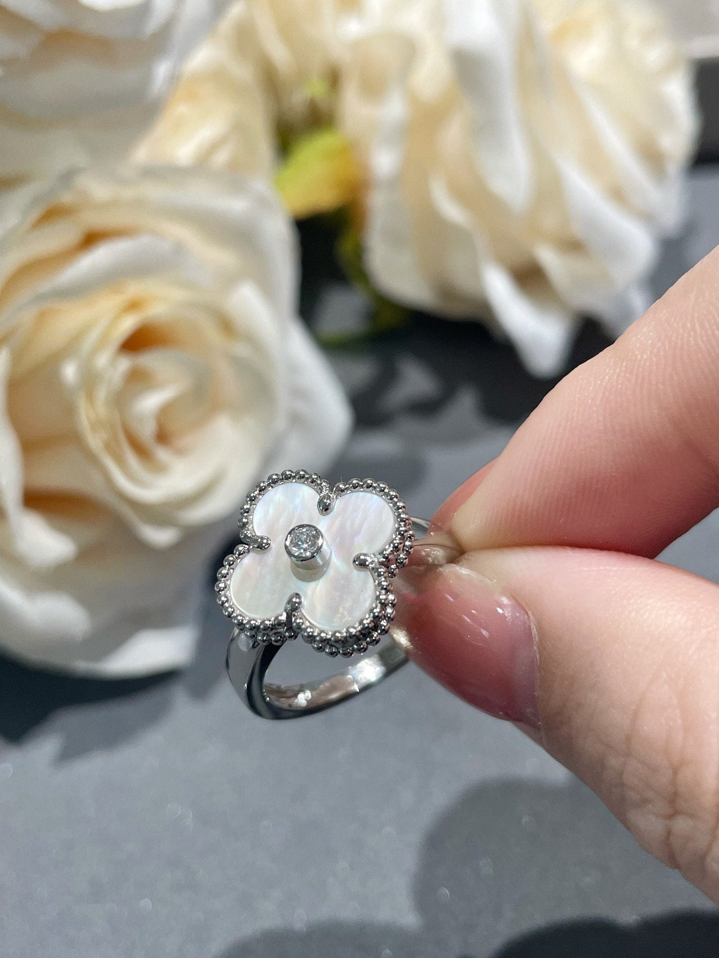 [Renovia Jewelry]クローバー シルバー マザーオブパール ダイヤモンド リング