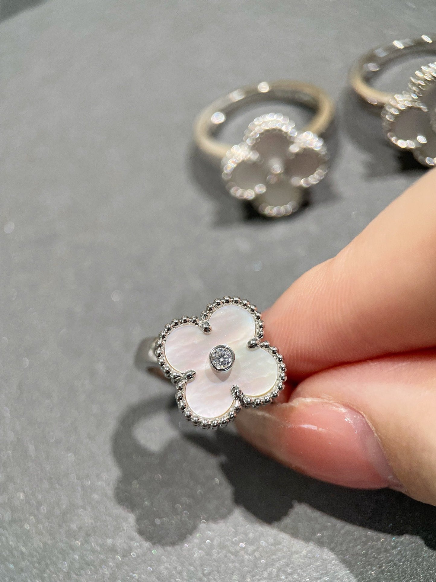 [Renovia Jewelry]クローバー シルバー マザーオブパール ダイヤモンド リング
