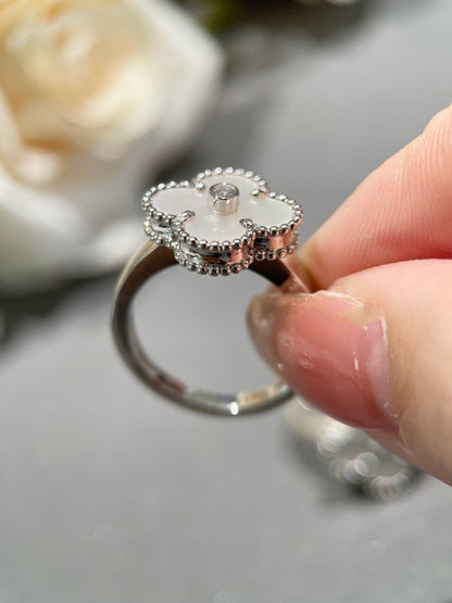 [Renovia Jewelry]クローバー シルバー マザーオブパール ダイヤモンド リング