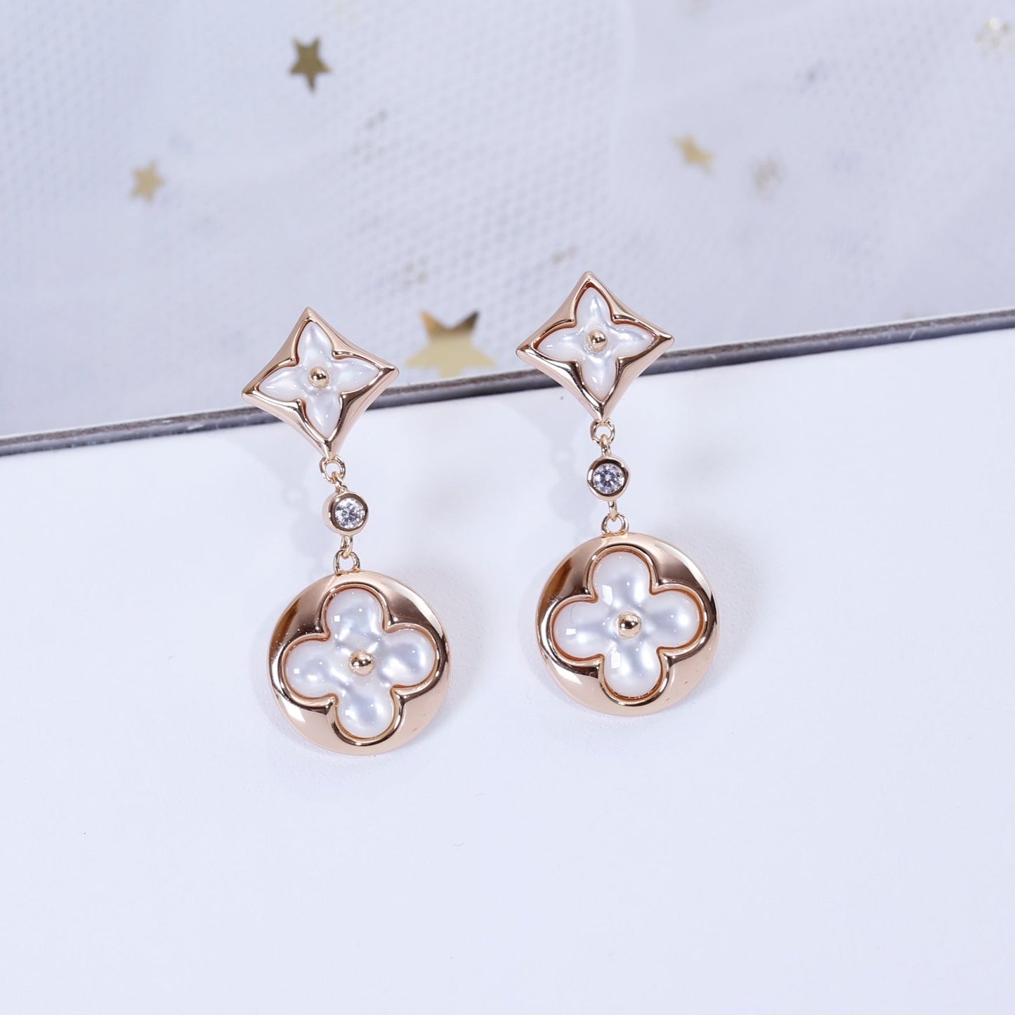 [Renovia Jewelry]スターアンドサン ピンクゴールド MOP ドロップピアス