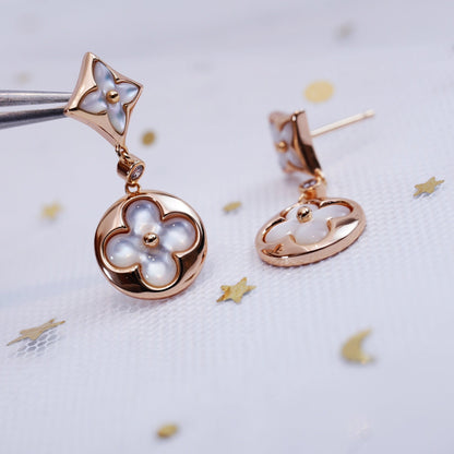 [Renovia Jewelry]スターアンドサン ピンクゴールド MOP ドロップピアス