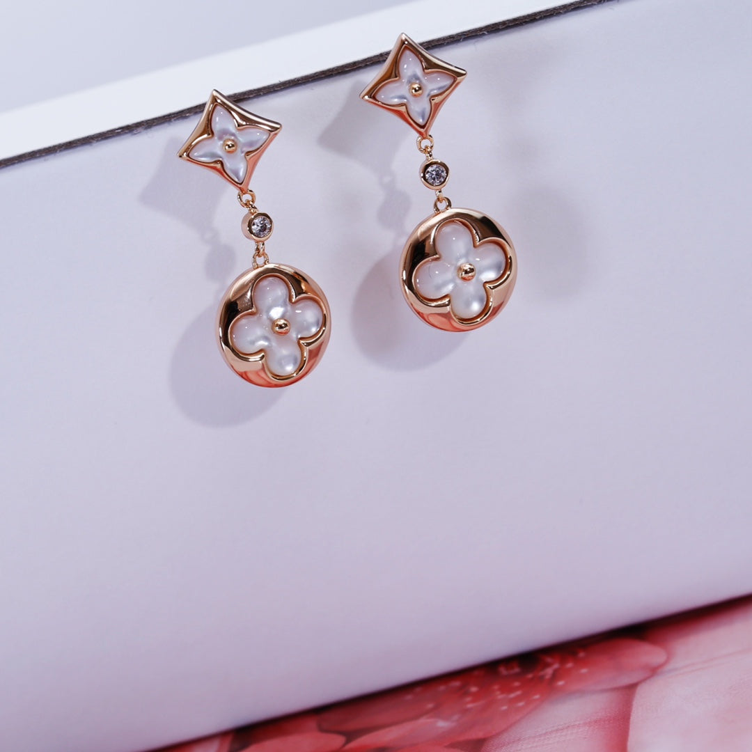 [Renovia Jewelry]スターアンドサン ピンクゴールド MOP ドロップピアス