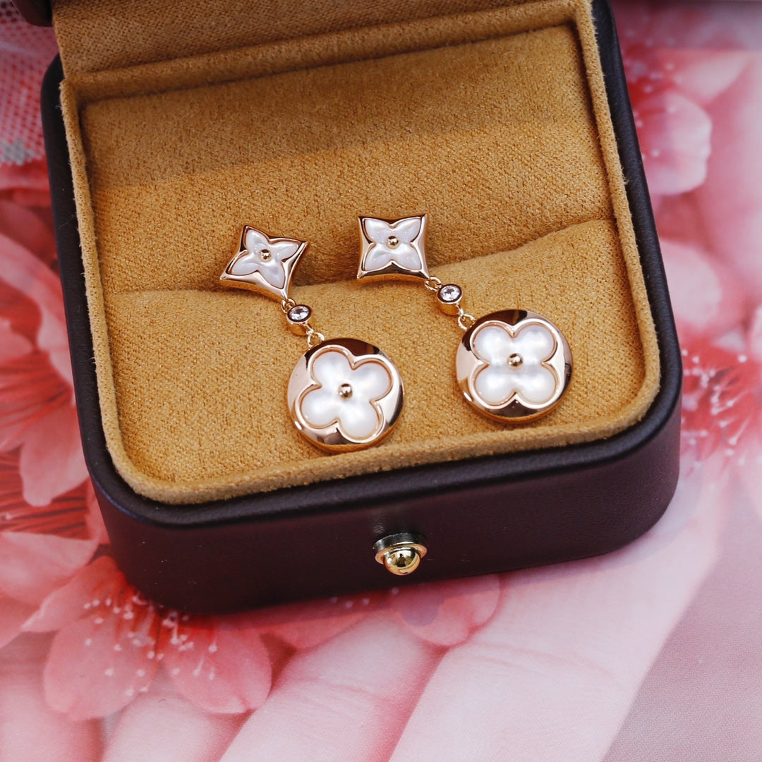 [Renovia Jewelry]スターアンドサン ピンクゴールド MOP ドロップピアス