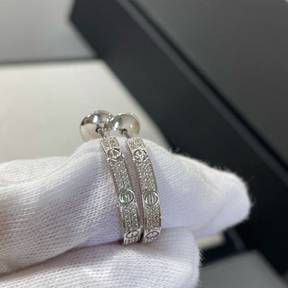 [Renovia Jewelry]LOVE DIAMOND SILVER HOOP EARRINGS