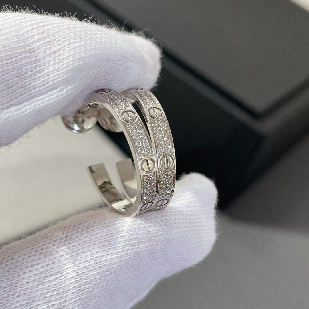 [Renovia Jewelry]LOVE DIAMOND SILVER HOOP EARRINGS