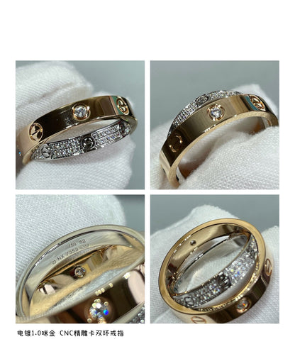 [Renovia Jewelry]LOVE PINK GOLD SILVER DIAMOND DOUBLE RING
