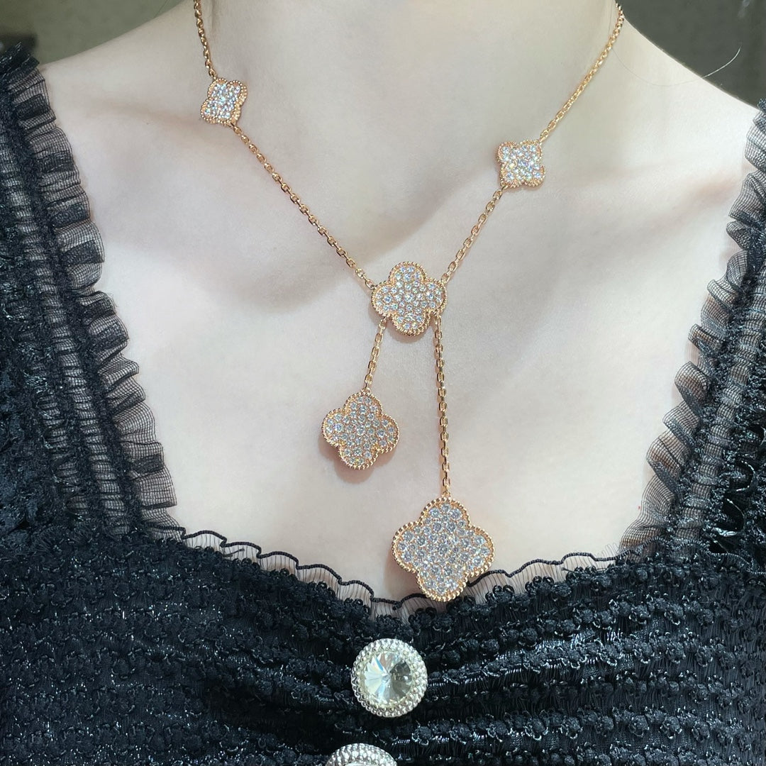 [Renovia Jewelry]CLOVER 6モチーフ ダイヤモンドパヴェネックレス
