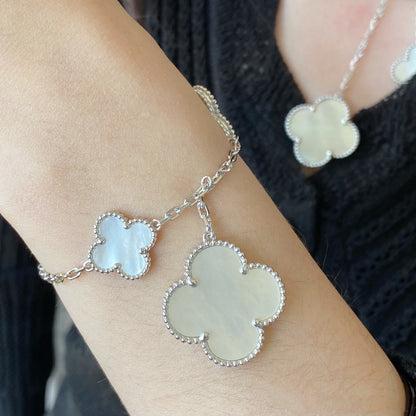[Renovia Jewelry]CLOVER 5モチーフ ホワイトマザーオブパール シルバーブレスレット