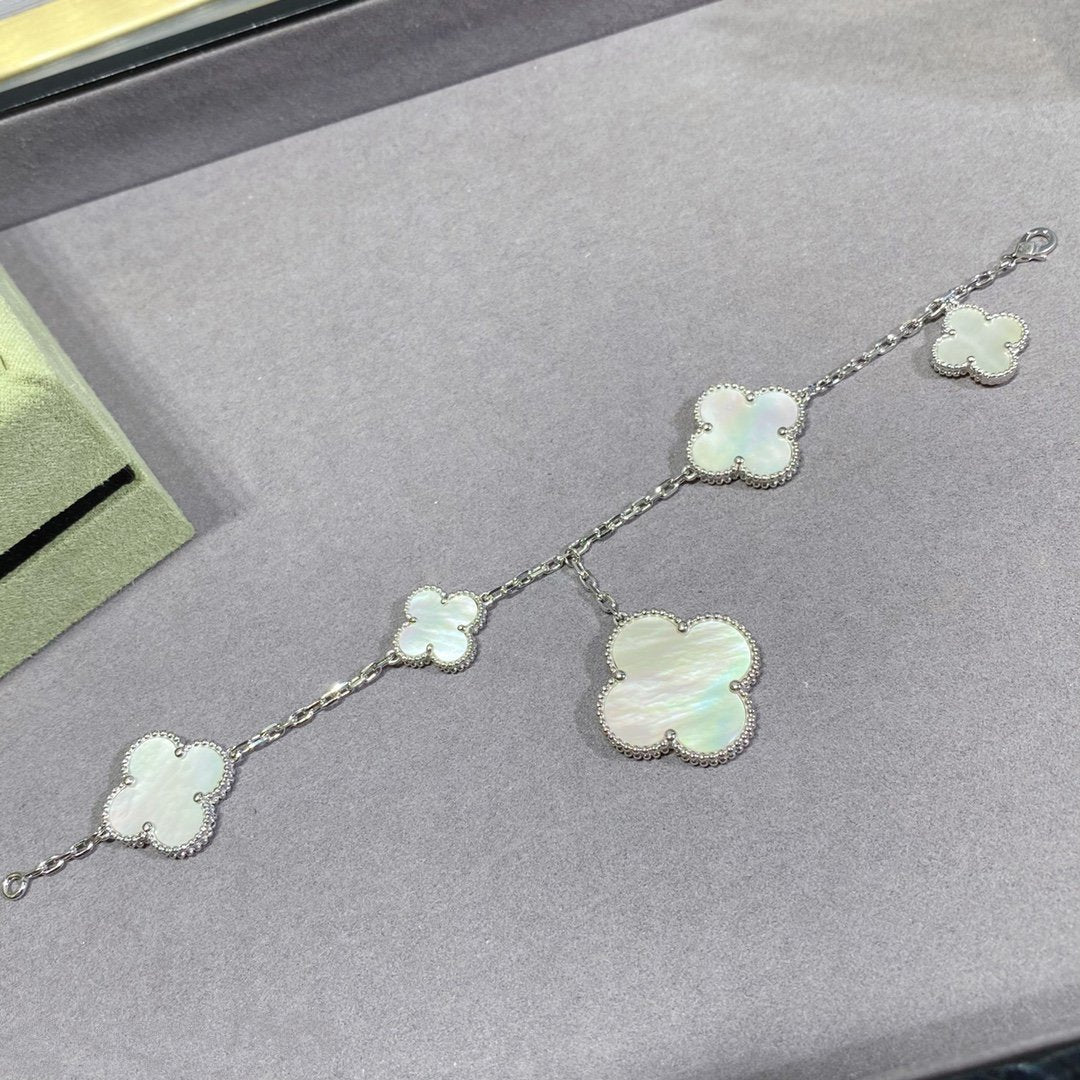 [Renovia Jewelry]CLOVER 5モチーフ ホワイトマザーオブパール シルバーブレスレット