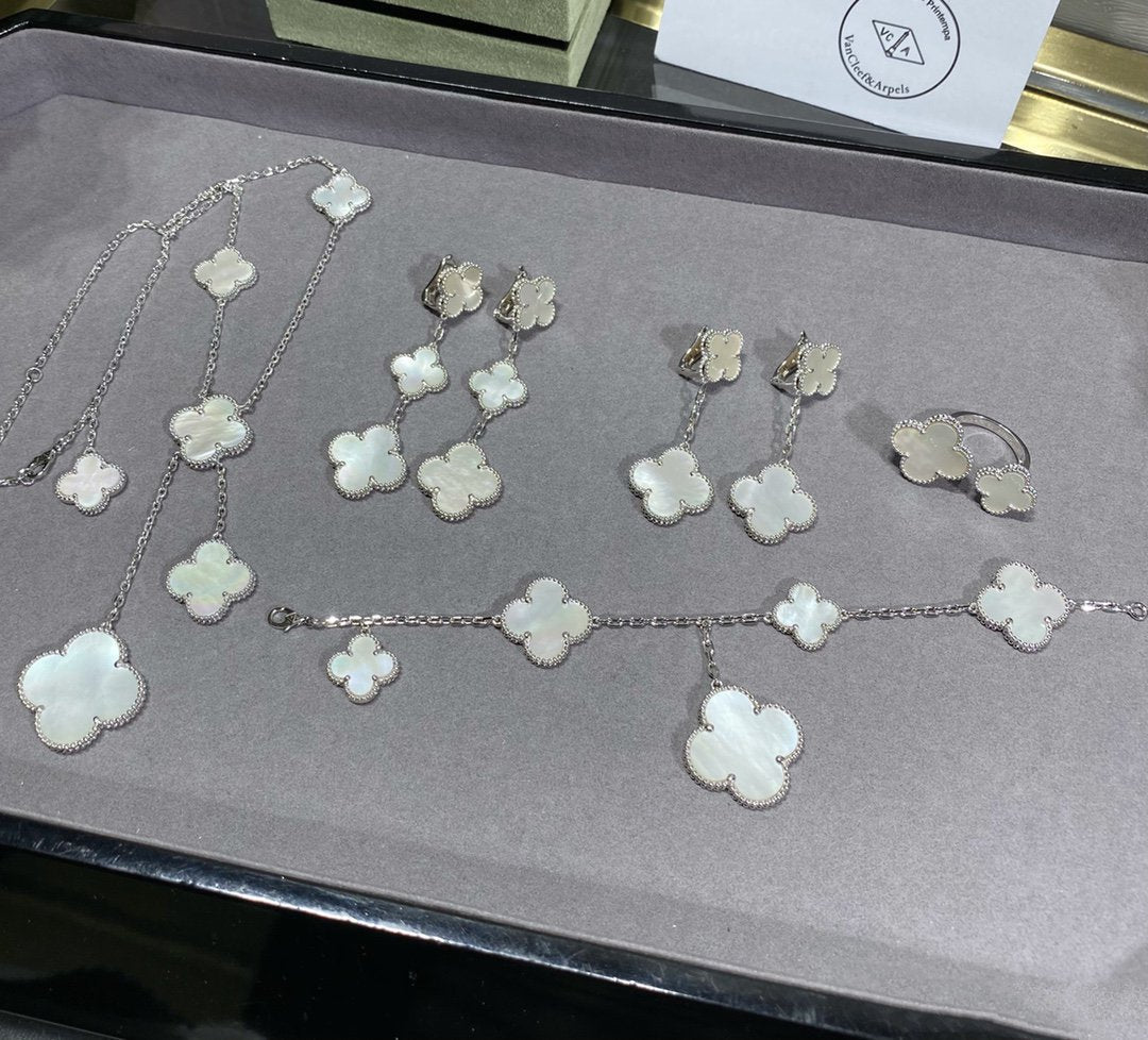 [Renovia Jewelry]CLOVER 5モチーフ ホワイトマザーオブパール シルバーブレスレット