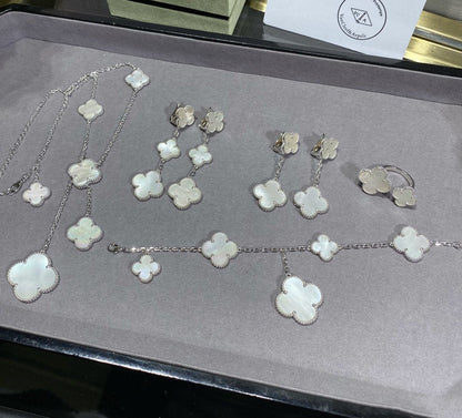 [Renovia Jewelry]CLOVER 5モチーフ ホワイトマザーオブパール シルバーブレスレット