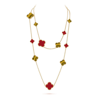 [Renovia Jewelry] クローバー 16 モチーフ カーネリアン タイガーアイ ローズゴールド ネックレス