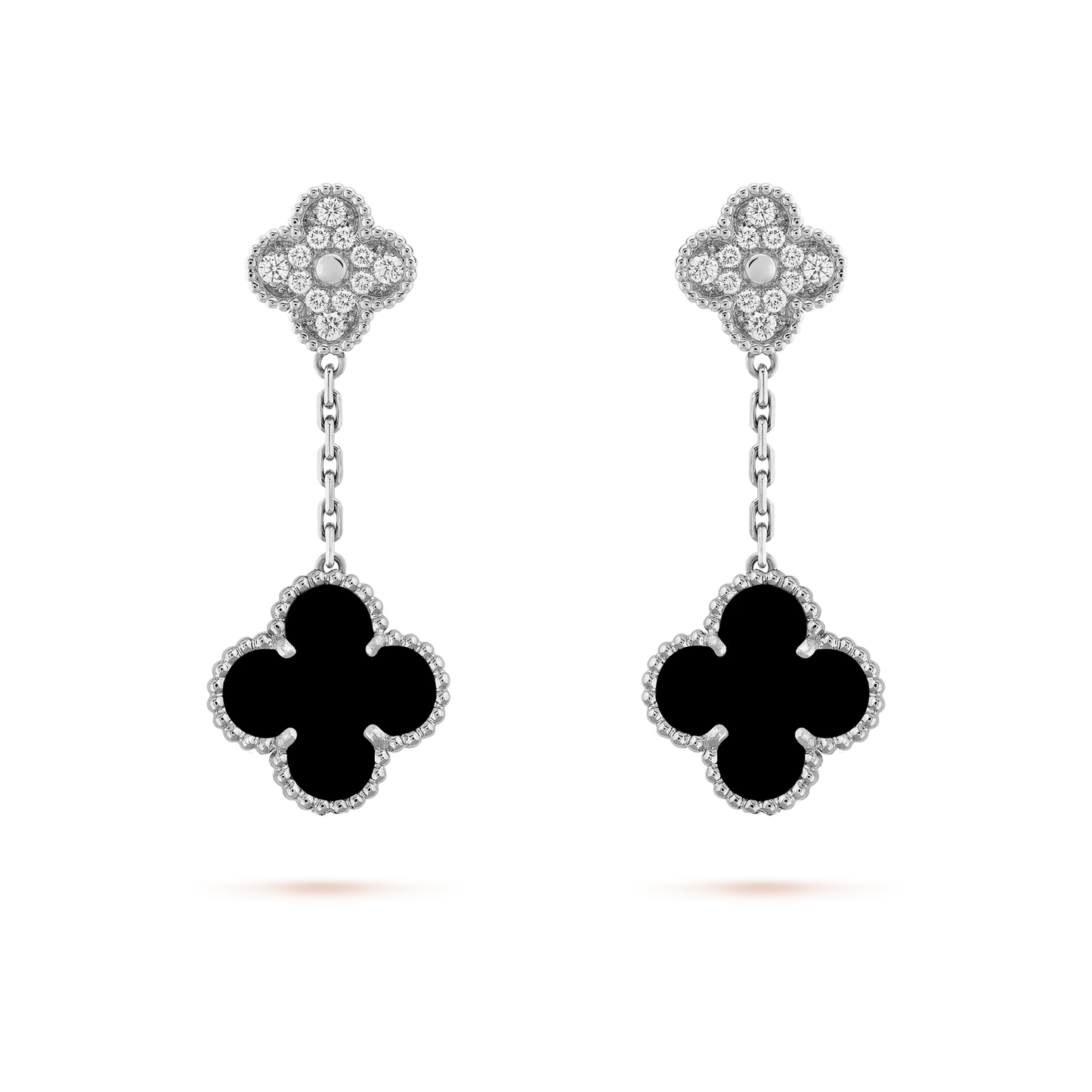 [Renovia Jewelry]クローバー 2モチーフ ダイヤモンド オニキス イヤリング シルバー