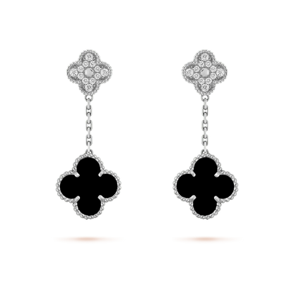 [Renovia Jewelry]クローバー 2モチーフ ダイヤモンド オニキス イヤリング シルバー