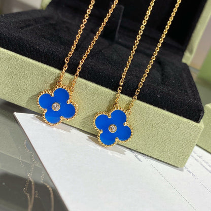[Renovia Jewelry]クローバー 15MM ダイヤモンド＆ブルーアゲートネックレス