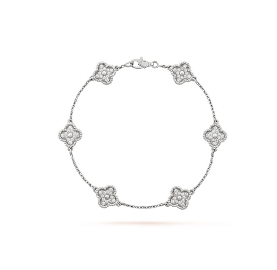 [Renovia Jewelry]クローバー6モチーフ シルバーダイヤモンドブレスレット