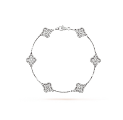 [Renovia Jewelry]クローバー6モチーフ シルバーダイヤモンドブレスレット