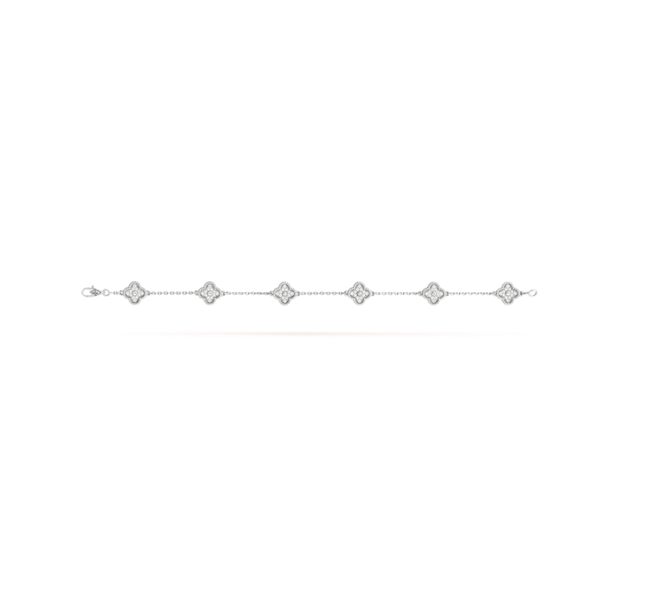 [Renovia Jewelry]クローバー6モチーフ シルバーダイヤモンドブレスレット