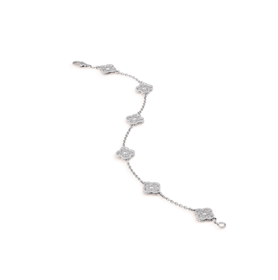 [Renovia Jewelry]クローバー6モチーフ シルバーダイヤモンドブレスレット